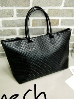 Black Leatherette Shopping Shoulder Hand Bag