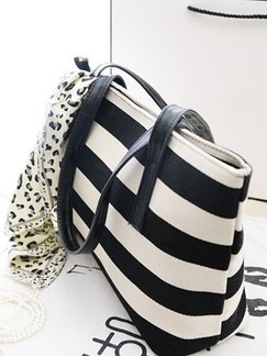 Black and White Canvas Shopping Shoulder Hand Bag