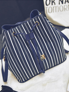 Blue and White Canvas Drawstring Shoulder Crossbody Bag