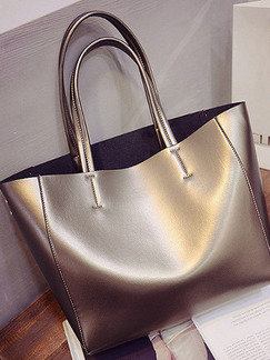 Silver Patent Leather Metallic Shopping Shoulder Tote Hand Bag
