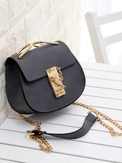 Black Leatherette Chain Handle Shoulder Crossbody Bag On Sale