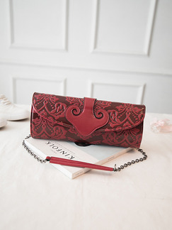 Red Leatherette Chain Handle Shoulder Crossbody Purse Clutch Bag
 On Sale