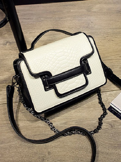 White and Black Leatherette Chain Handle Shoulder Hand Crossbody Bag On Sale