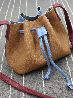 Brown Red and Blue Leatherette Drawstring Shoulder Crossbody Bag On Sale
