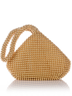 Golden Suede Beaded Evening Hand Bag On Sale