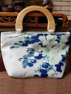 White and Blue Fabric Shopping Beach Tote Hand Bag On Sale