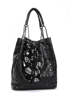 Black Leatherette Chain Handle Hand Shoulder Bag On Sale