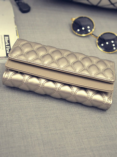 Golden Patent Leather Metallic Quilted Evening Wallet Bag