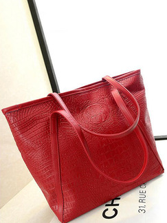 Red Leather Crocodile Pattern Portable Tote Women Bag