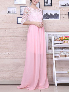 Pink Cute Lace Maxi Dress for Bridesmaid Prom