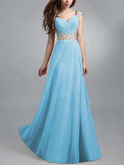 Blue Maxi V Neck Wrap Plus Size Dress for Bridesmaid Prom Ball