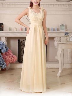 Champagne Chiffon Floor Long Length Gowns Dress for Bridesmaid Prom