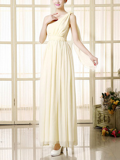 Champagne One Shoulder Floor Long Length Gowns Dress for Bridesmaid Prom