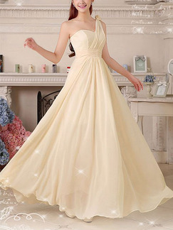 Champagne One Shoulder Maxi Plus Size Dress for Bridesmaid Prom