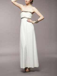 White Chiffon Sequin Maxi Strapless Gowns Dress for Bridesmaid Prom Cocktail