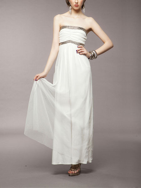 White Chiffon Sequin Maxi Strapless White Chiffon Sequin Maxi Strapless