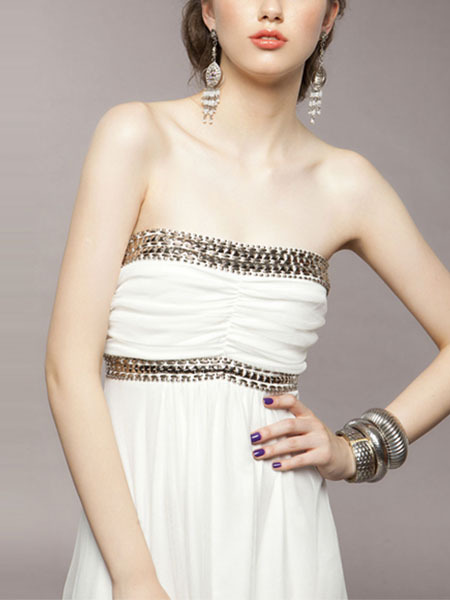 White Chiffon Sequin Maxi Strapless White Chiffon Sequin Maxi Strapless