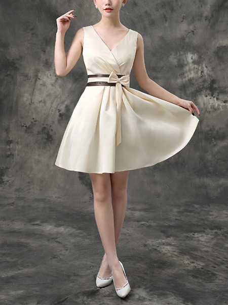 Champagne Short To Knee V Neck Dress Champagne Short To Knee V Neck Dress