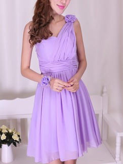Purple One Shoulder Above Knee Fit & Flare Dress for Bridesmaid Prom