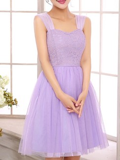 Purple Lace Fit & Flare Above Knee Dress for Bridesmaid Prom