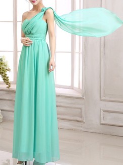 Green One Shoulder Maxi Dress for Bridesmaid Prom