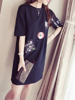 Black Shift Above Knee Plus Size T-Shirt Dress for Casual Party