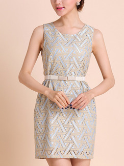 Blue and Cream Sheath Above Knee Plus Size Dress for Casual Evening Party