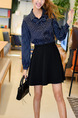 Blue and Black Fit & Flare Above Knee Plus Size Shirt Long Sleeve Dress for Casual Office