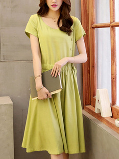 Green Shift Knee Length Plus Size Dress for Casual