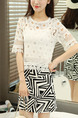 Black and White Sheath Plus Size Above Knee Lace Dress for Casual Office Evening
