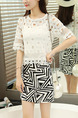 Black and White Sheath Plus Size Above Knee Lace Dress for Casual Office Evening