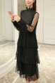 Black Knee Length Plus Size Lace Long Sleeve Dress for Casual Evening Party