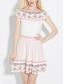 White Red Fit & Flare Above Knee Dress for Casual Party