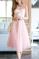 Pink Fit & Flare Knee Length Plus Size Cute Dress for Casual Evening