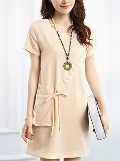 Cream Shift Above Knee Plus Size Dress for Casual