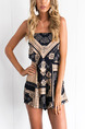 Blue and Beige Above Knee Plus Size Slip Dress for Casual Party Beach