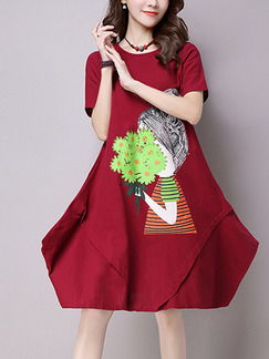 Red Shift Knee Length Plus Size Dress for Casual