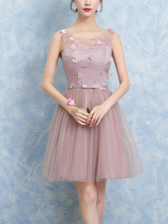 Pink Fit & Flare Above Knee Dress for Prom Bridesmaid