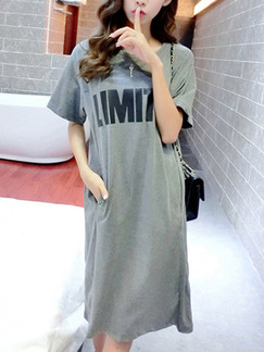 Grey Shift Knee Length T-Shirt Dress for Casual