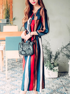 Colorful Maxi Plus Size Long Sleeve Dress for Casual Evening Office