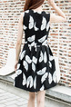 Black and White Fit & Flare Above Knee Plus Size Dress for Casual Party