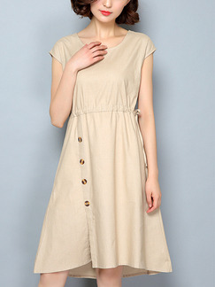 Beige Shift Knee Length Plus Size Dress for Casual