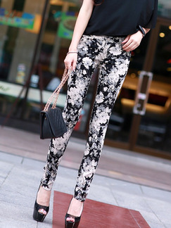 Black Colorful Long Printed Pants for Casual