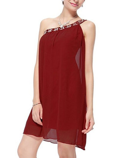 Red Shift Above Knee Plus Size One Shoulder Dress for Party Evening Cocktail