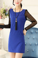 Blue and Black Sheath Plus Size Above Knee Long Sleeve Dress for Casual Office Evening