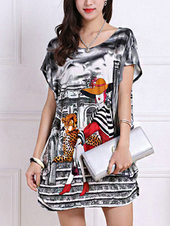 White Black Colorful Shift Above Knee Dress for Casual Party