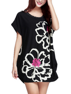 Black and White Shift Above Knee Floral Dress for Casual Party