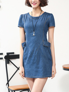 Blue Bodycon Above Knee Denim Dress for Casual Party