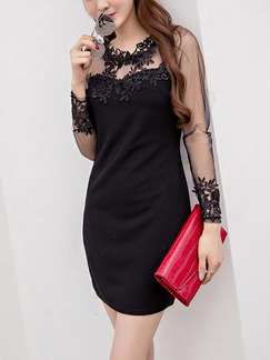 Black Bodycon Above Knee  Lace Long Sleeve Dress for Casual Party Evening