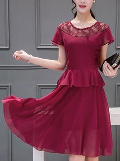 Red Fit & Flare Knee Length Plus Size Dress for Casual Party